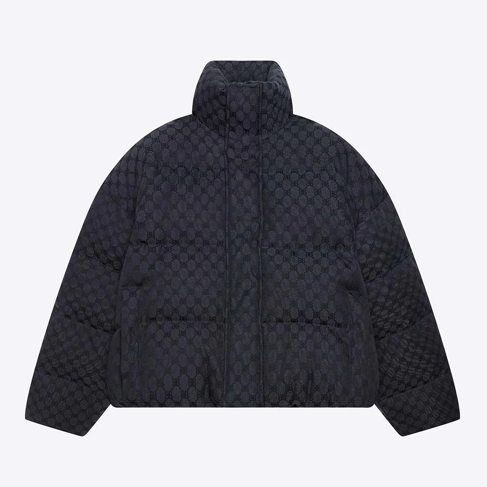 Balenciaga Hacker BB Puffer in Black and Dark Grey Canvas Jacquard for Men