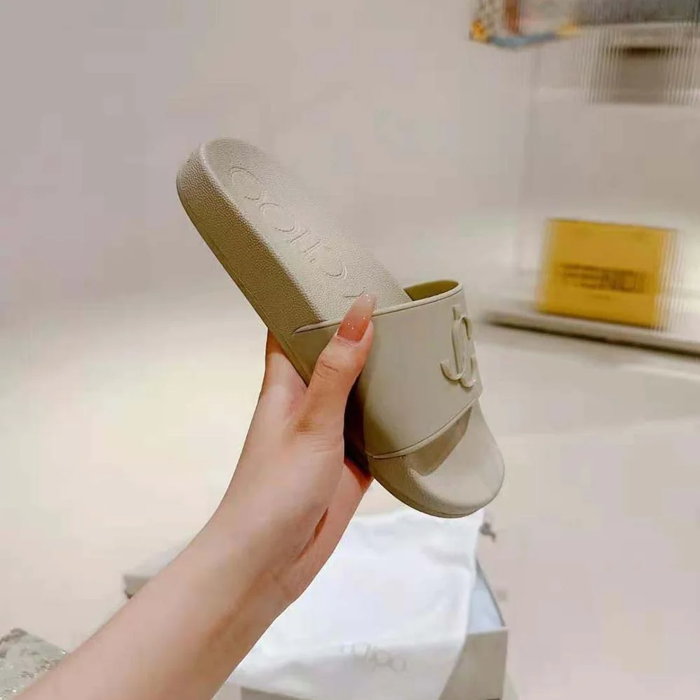 Jimmy Choo Port/F Barley Rubber Slides with JC Monogram for Women