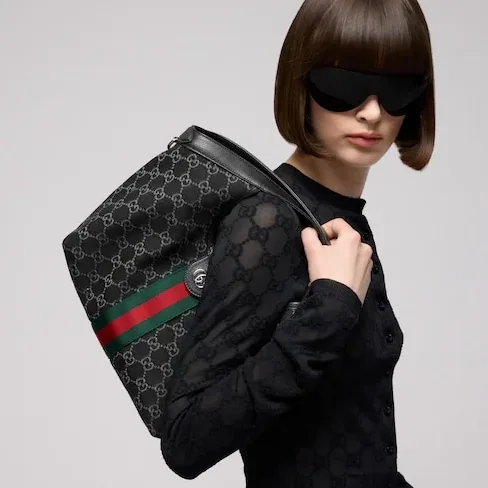 Gucci Giglio Small Tote Bag in Black Denim Palladium Hardware