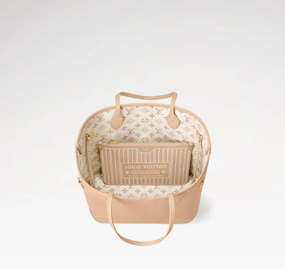 Louis Vuitton Neverfull Inside Out MM Tote Bag in Dune/ Hazelnut Gold Hardware