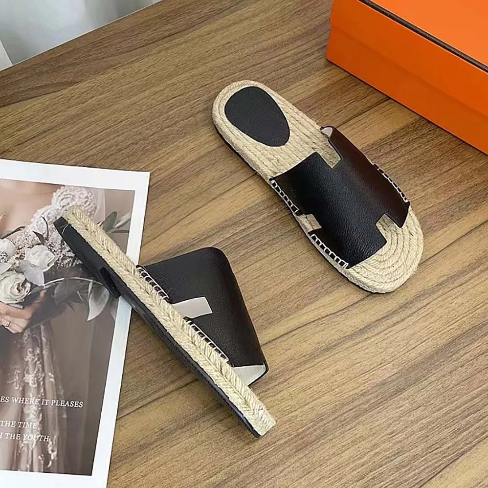 Hermes Catalya Espadrille in Calfskin with Rope Sole and “H” Cut-out for Unisex in Black