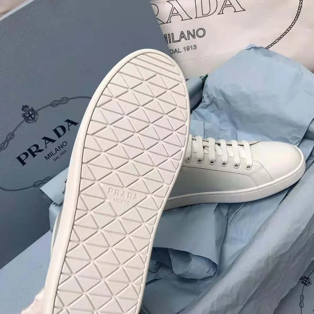 Prada Brushed Leather Sneakers for Men in White Prada Brushed Leather Sneakers for Men in White