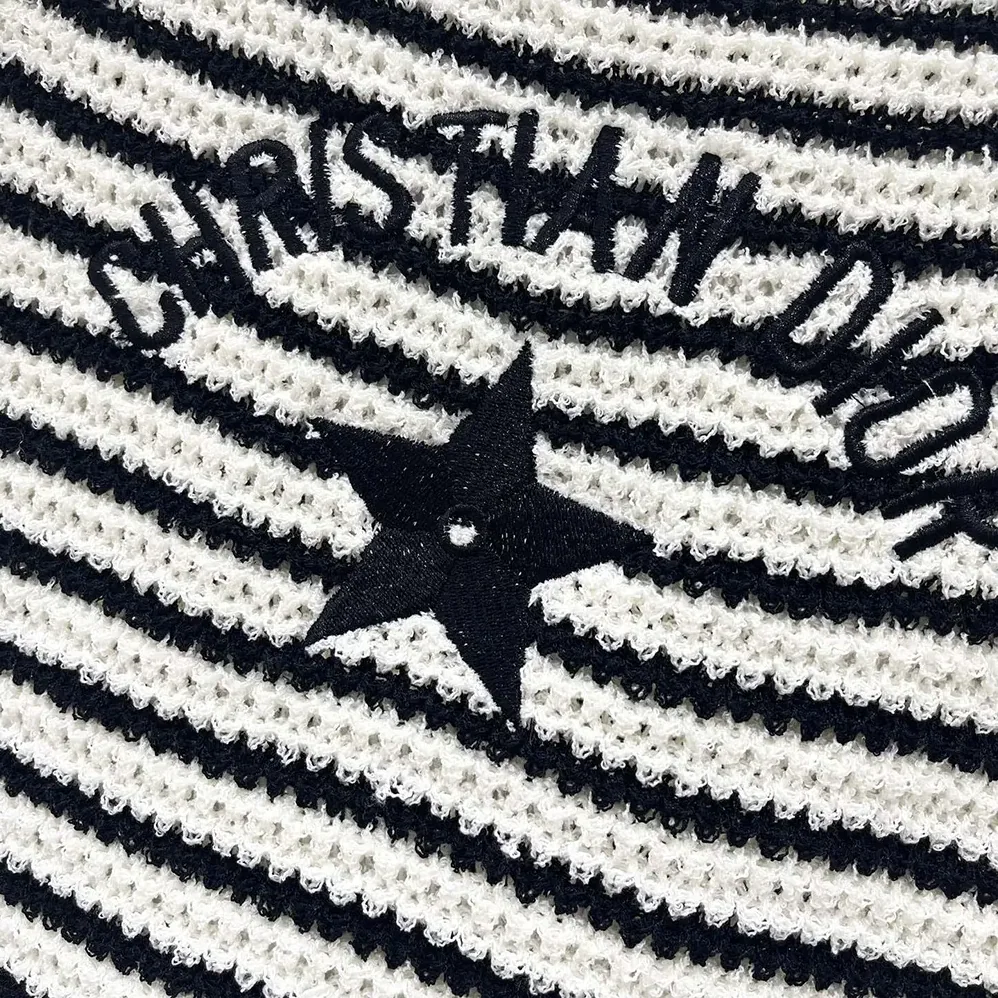 Dior Marinière Short-Sleeved Sweater White and Navy Blue Cotton and Silk Knit for Women Dior Marinière Short-Sleeved Sweater White and Navy Blue Cotton and Silk Knit for Women
