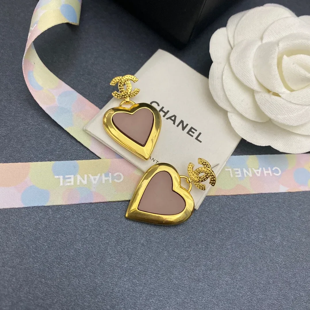 Chanel Yellow Thick Border Heart Earrings Gold Tone