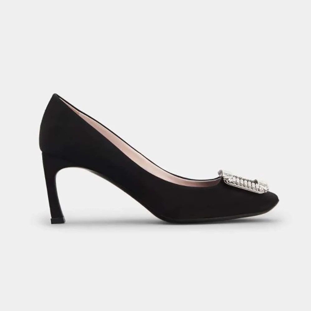 Roger Vivier Trompette Crystal Buckle Pumps in Satin for Women