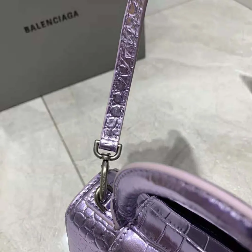Balenciaga Hourglass XS Handbag Metallized Crocodile Embossed in Purple for Women Balenciaga Hourglass XS Handbag Metallized Crocodile Embossed in Purple for Women