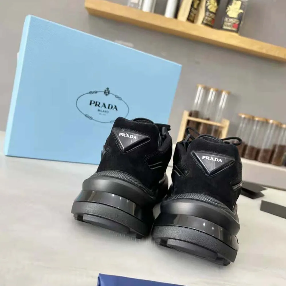 Prada Brushed Leather Sneakers with Bike Fabric and Suede Elements for Men in Black Prada Brushed Leather Sneakers with Bike Fabric and Suede Elements for Men in Black