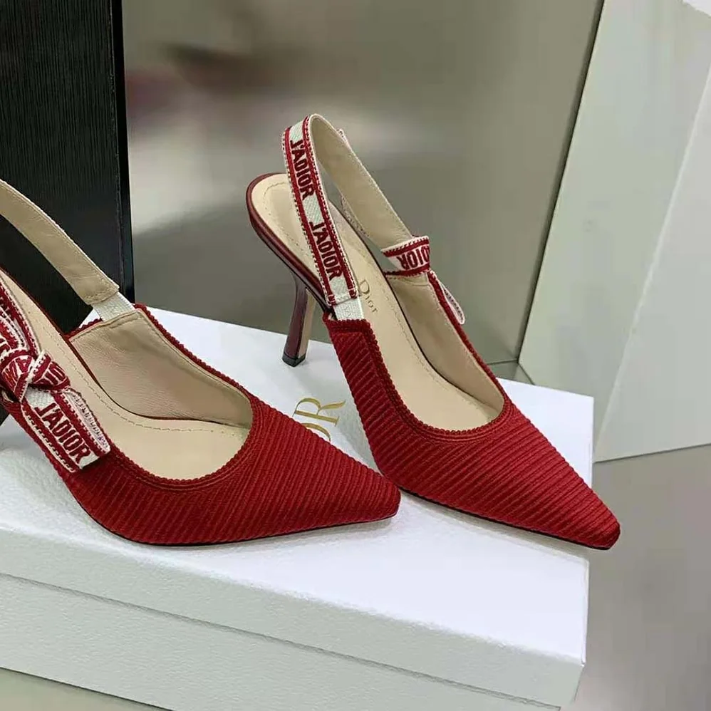 Dior J'Adior Slingback Pump Cherry Red Embroidered Cotton for Women