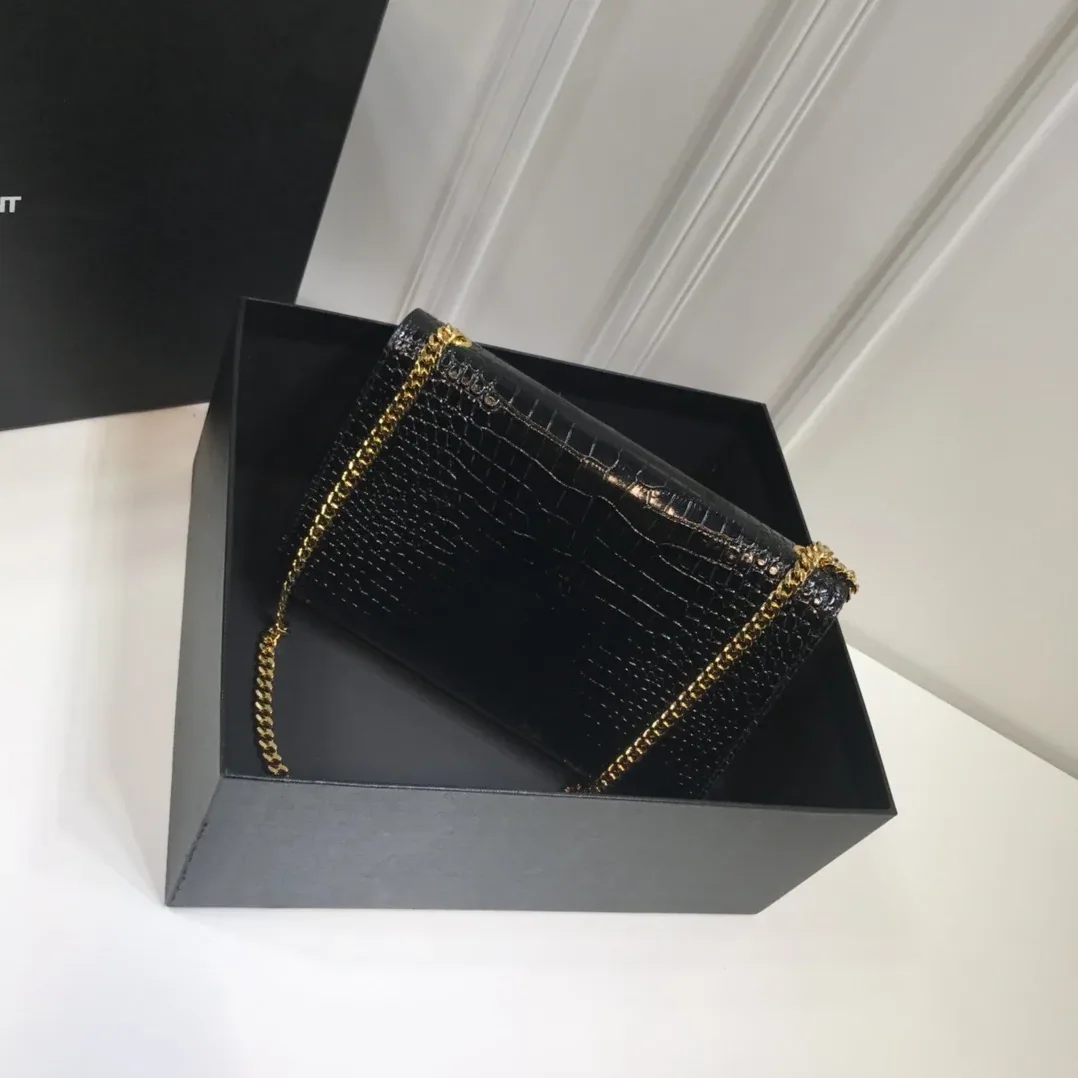 Saint Laurent Kate Medium Chain Bag With Tassel In Embossed Crocodile Black in YSL Saint Laurent Kate Medium Chain Bag With Tassel In Embossed Crocodile Black in YSL