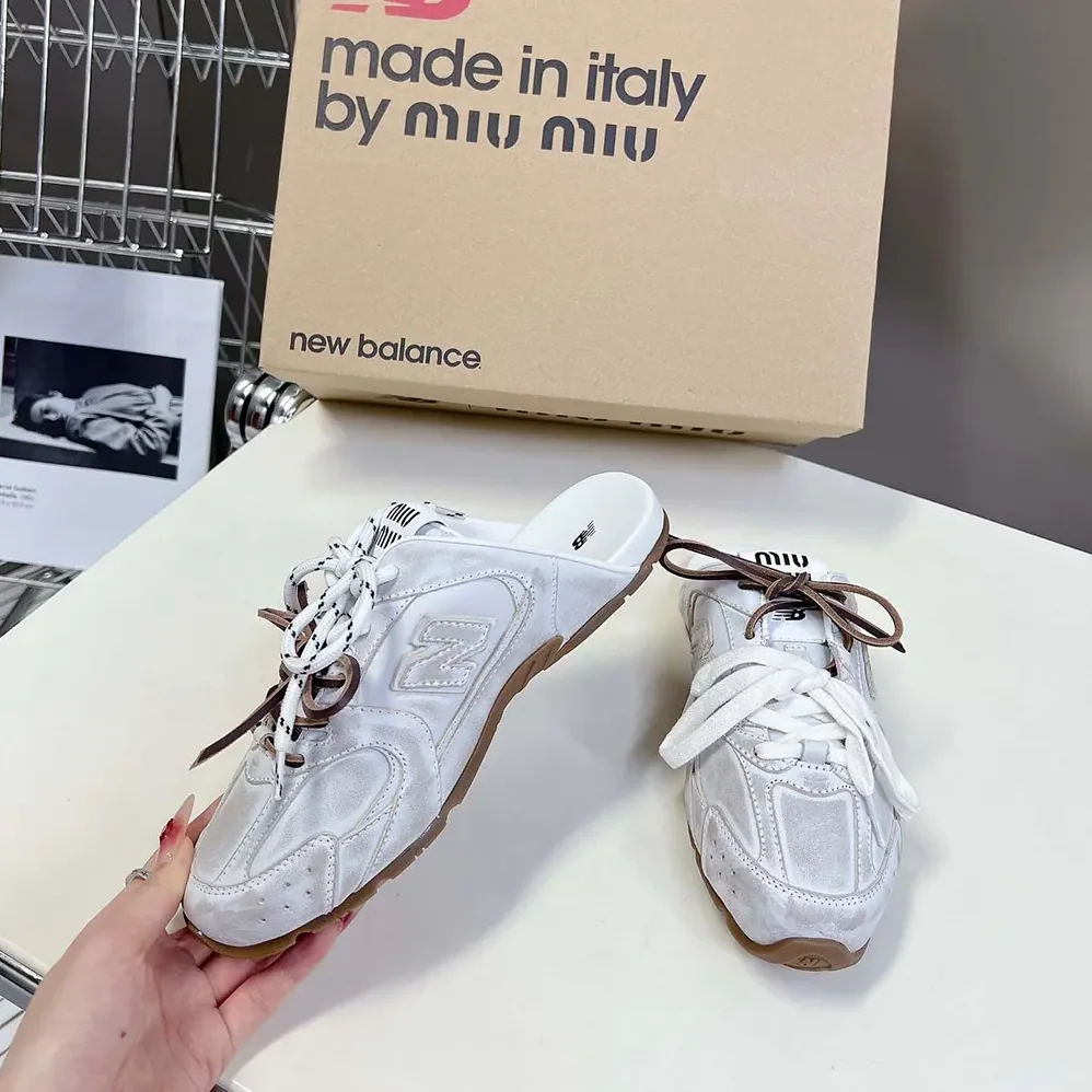 Miu Miu New Balance X Miu Miu 530 SL Deco Calf Leather Mules for Women in White Miu Miu New Balance X Miu Miu 530 SL Deco Calf Leather Mules for Women in White