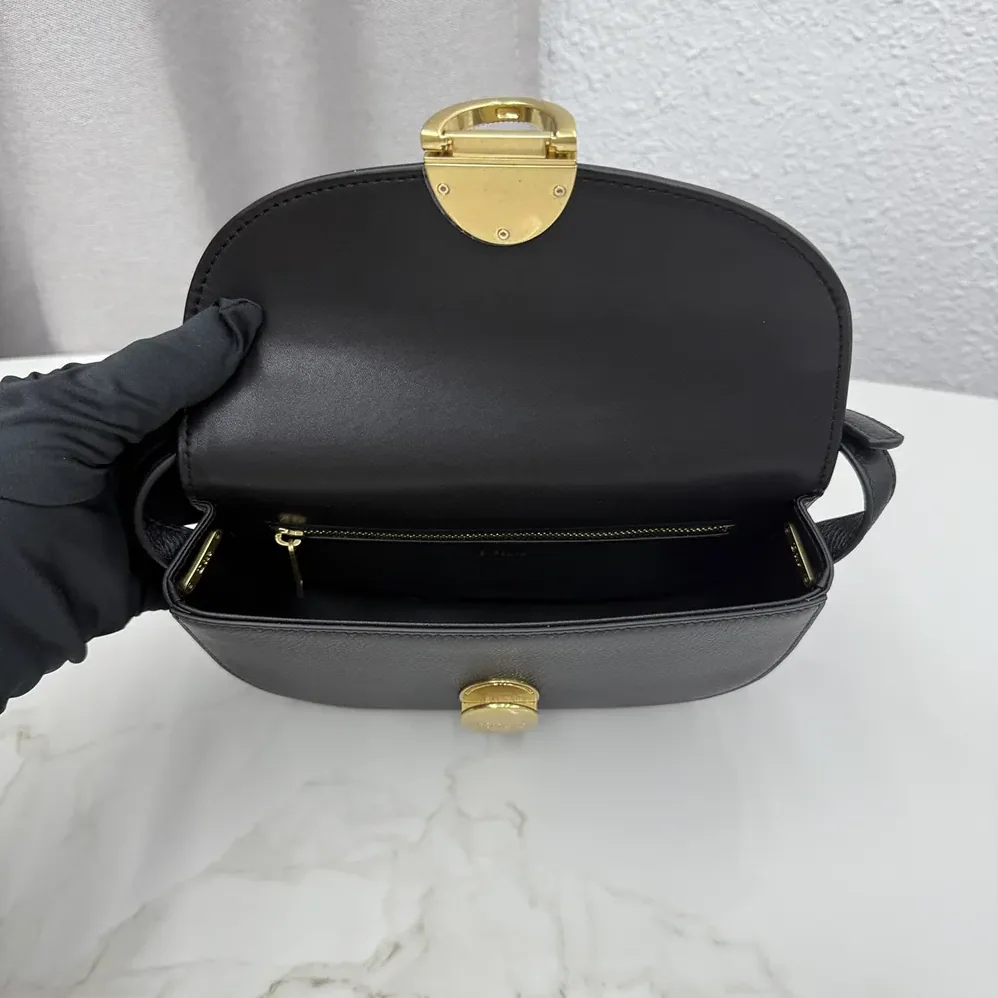 Dior Small Dior Médaillon Flap Bag Black Grained Calfskin for Women
