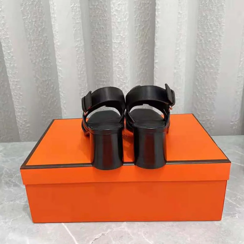 Hermes Elbe 60 Sandal in Calfskin Leather for Women in Black Hermes Elbe 60 Sandal in Calfskin Leather for Women in Black