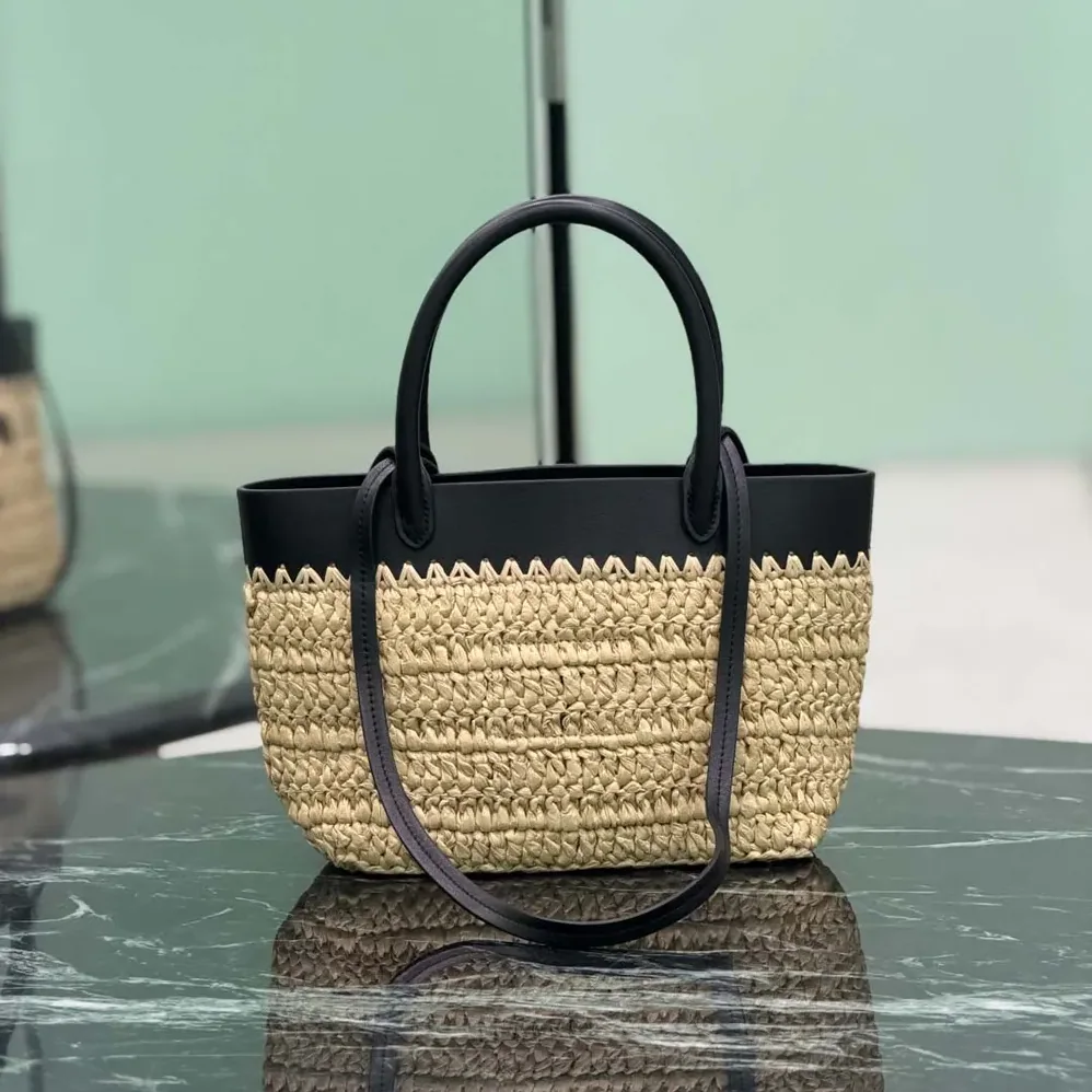 Prada Mini Crochet and Leather Tote Bag for Women Prada Mini Crochet and Leather Tote Bag for Women