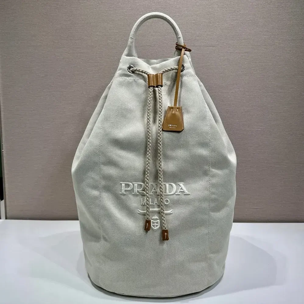 Prada Linen Blend Drawstring Duffel Bag for Unisex in White Prada Linen Blend Drawstring Duffel Bag for Unisex in White