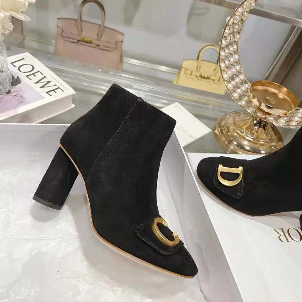 Dior C'est Dior Heeled Ankle Boot Suede Calfskin for Women in Black Dior C'est Dior Heeled Ankle Boot Suede Calfskin for Women in Black