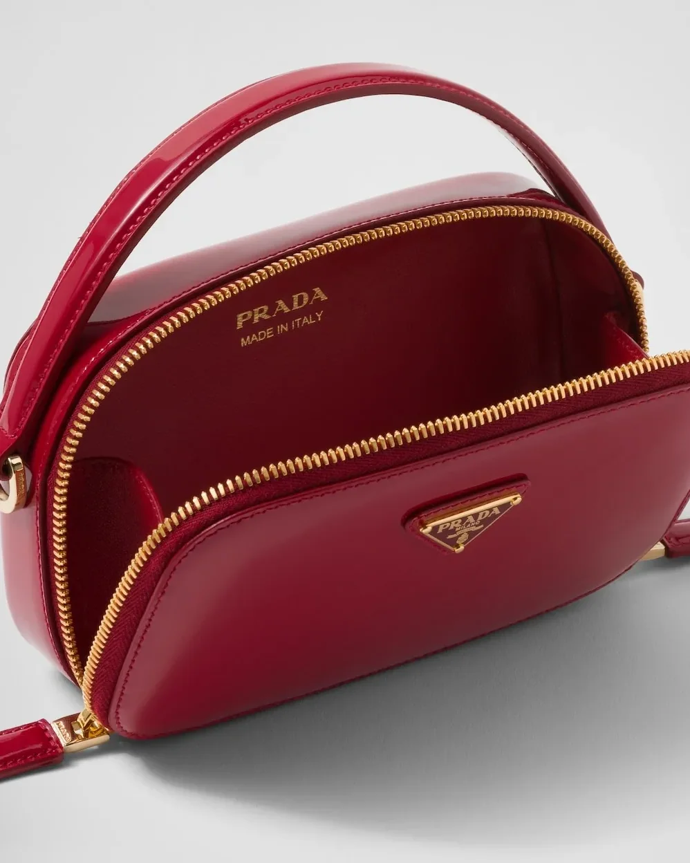 Prada Odette Patent Leather Mini-Bag Cherry Red 1BH206_069_F0E06_V_OVM - 6.8 Inches / Prada Odette Patent Leather Mini-Bag Cherry Red 1BH206_069_F0E06_V_OVM - 6.8 Inches /