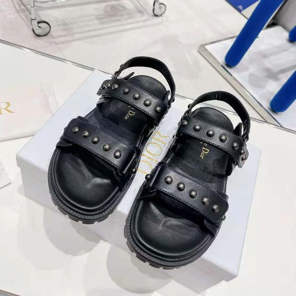 Dior Dioract Sandal Black Lambskin and Silver for Women in Finish Rivets Dior Dioract Sandal Black Lambskin and Silver for Women in Finish Rivets