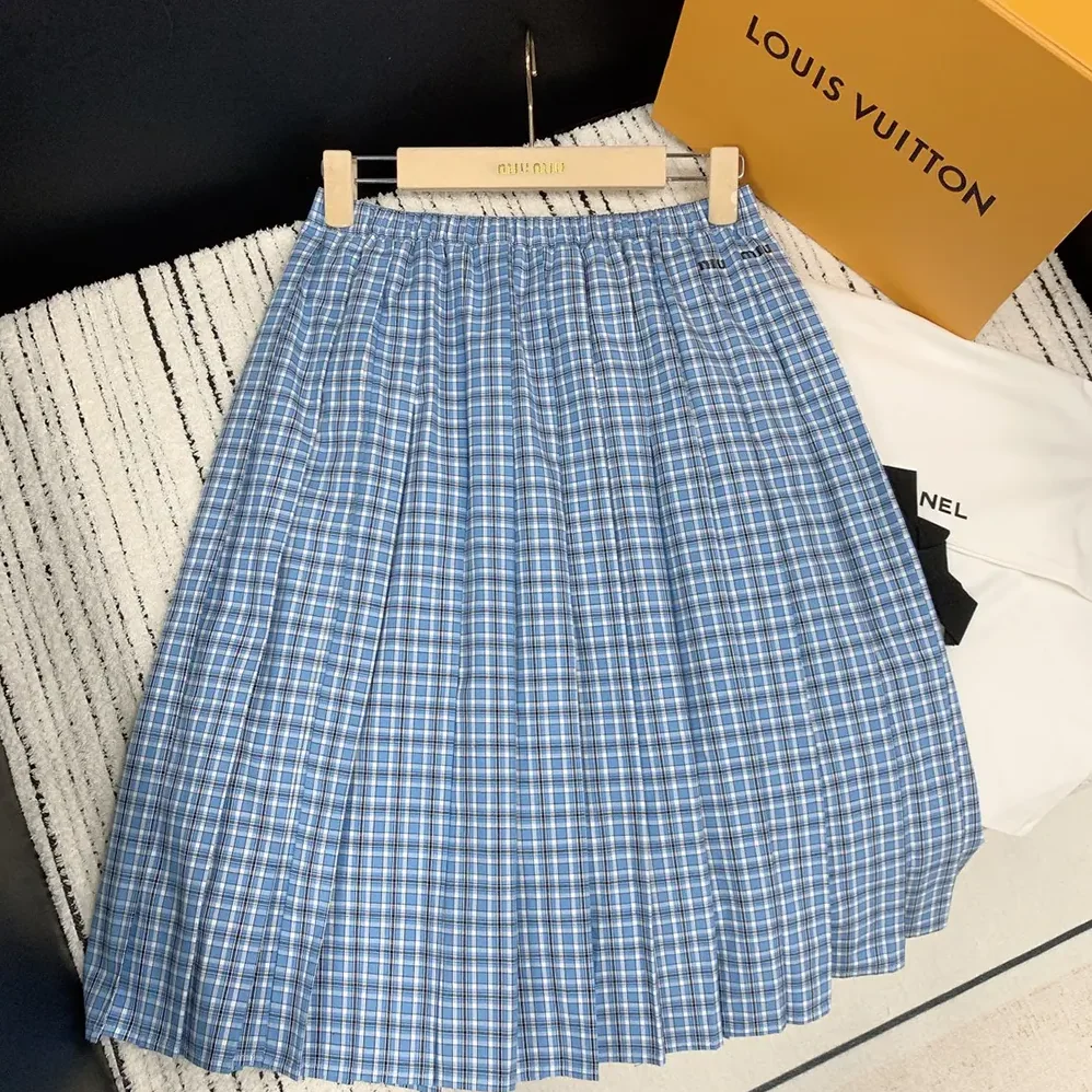 Miu Miu Pleated Check Skirt for Women