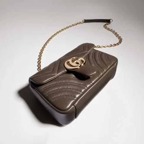 Gucci Marmont Small Shoulder Bag in Dark Taupe Gold Hardware