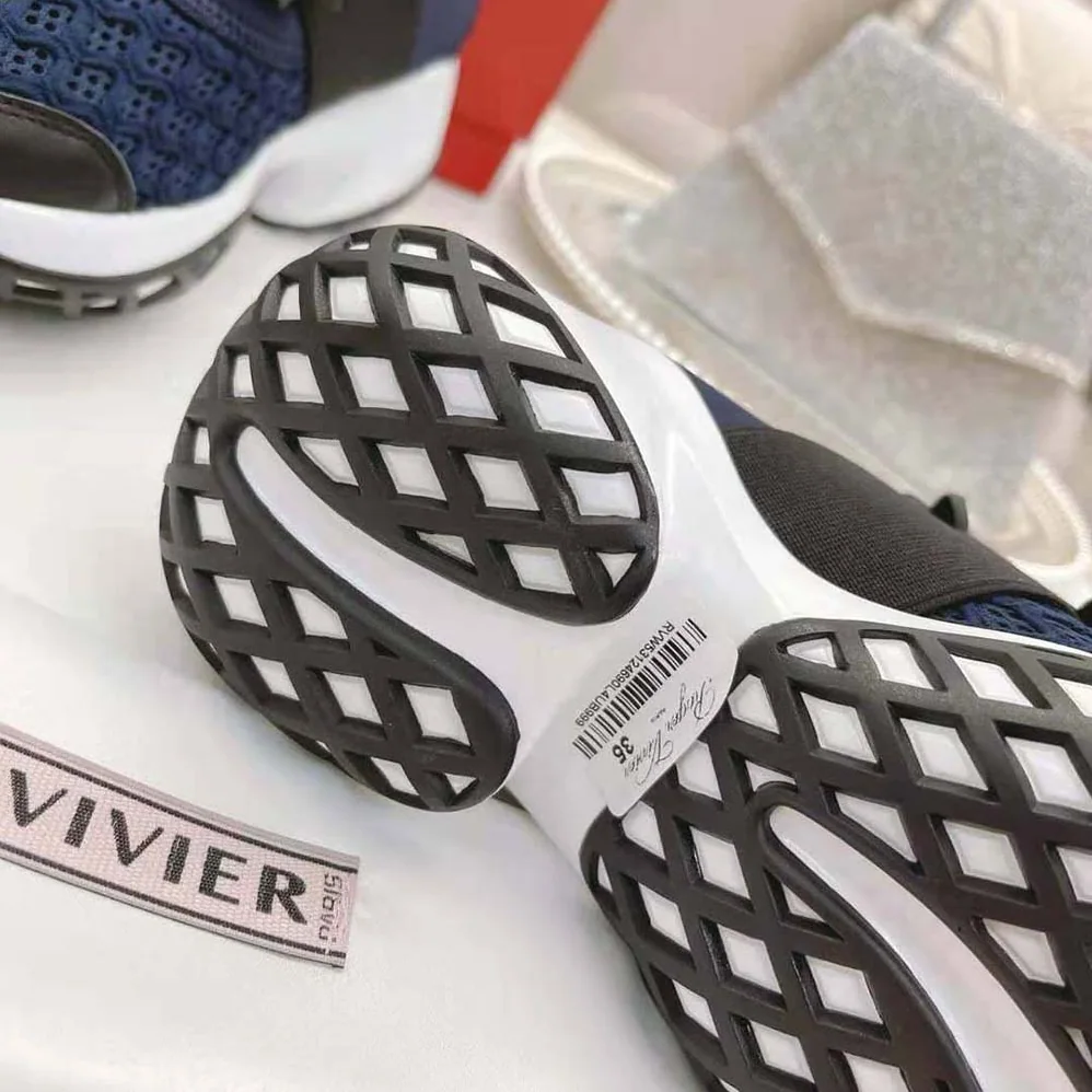Roger Vivier Viv' Run Strass Buckle Sneakers in Technical Fabrics for Women in Navy