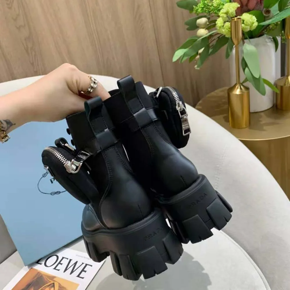Prada Brushed Rois Leather and Nylon Monolith Boots for Women Prada Brushed Rois Leather and Nylon Monolith Boots for Women