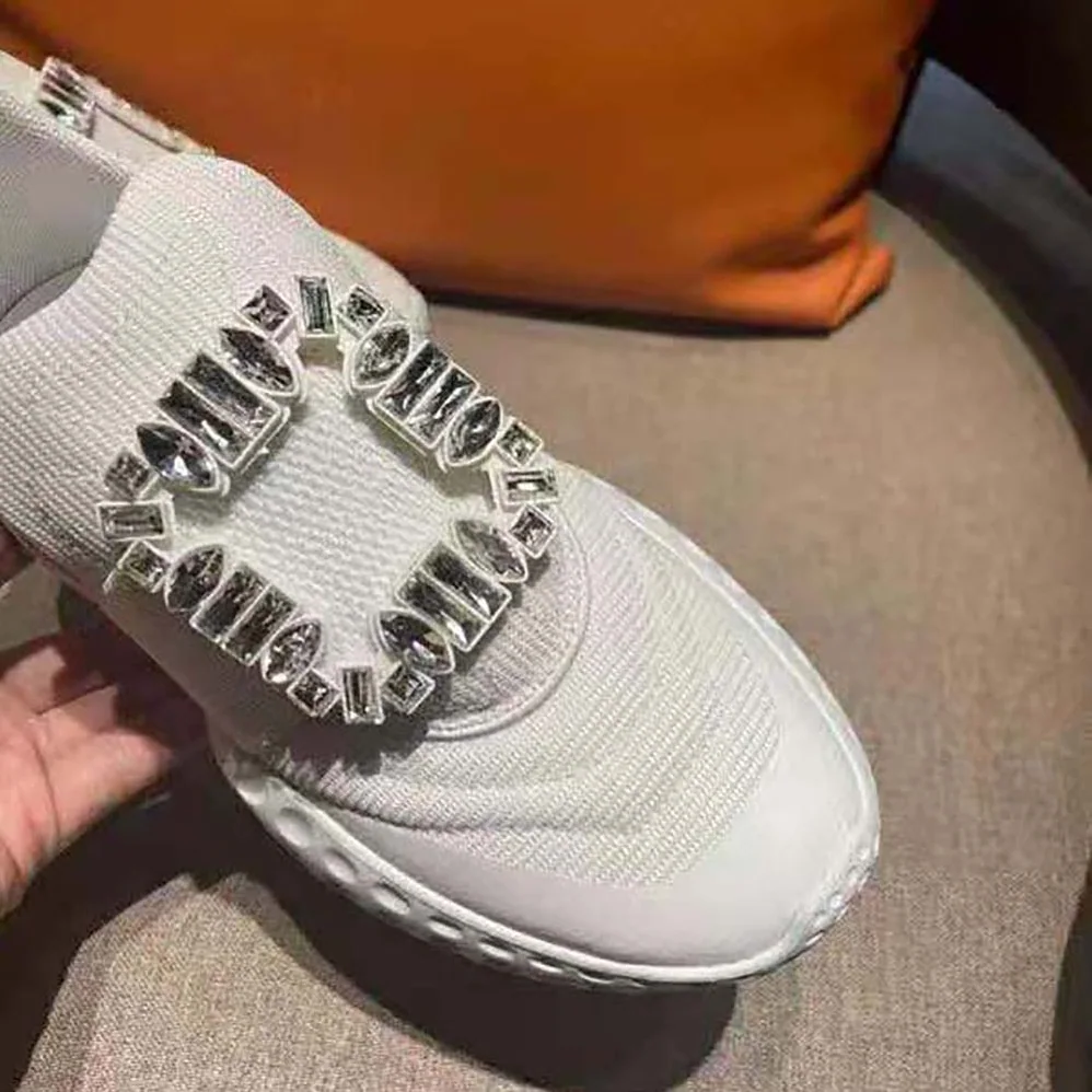 Roger Vivier Viv' Run Light Strass Buckle Sneakers in Fabrics for Women in White Roger Vivier Viv' Run Light Strass Buckle Sneakers in Fabrics for Women in White