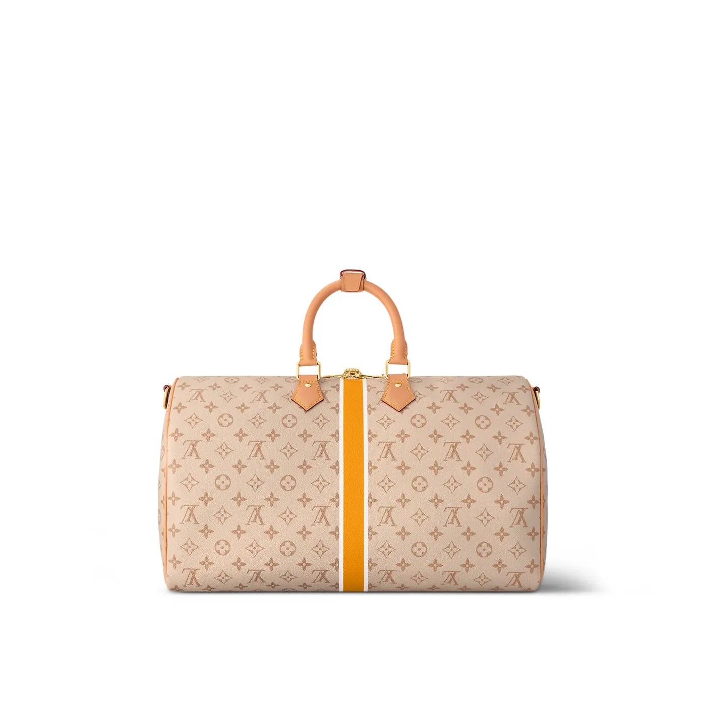 Louis Vuitton Keepall Bandouliere 45 Travel Bag in Beige Gold Hardware Louis Vuitton Keepall Bandouliere 45 Travel Bag in Beige Gold Hardware