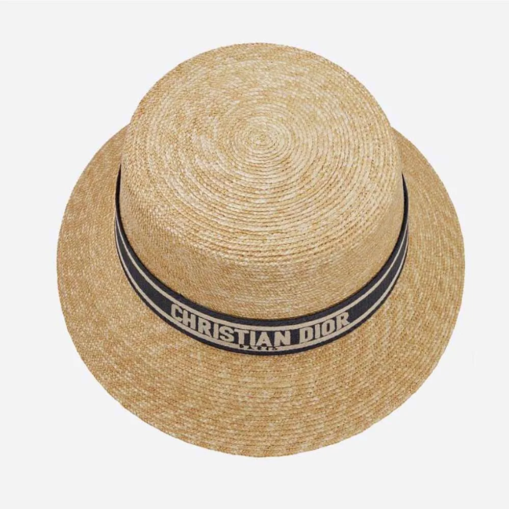 Dior Dioresort Small Brim Hat Natural Straw and Dark Blue Embroidered Band for Women Dior Dioresort Small Brim Hat Natural Straw and Dark Blue Embroidered Band for Women
