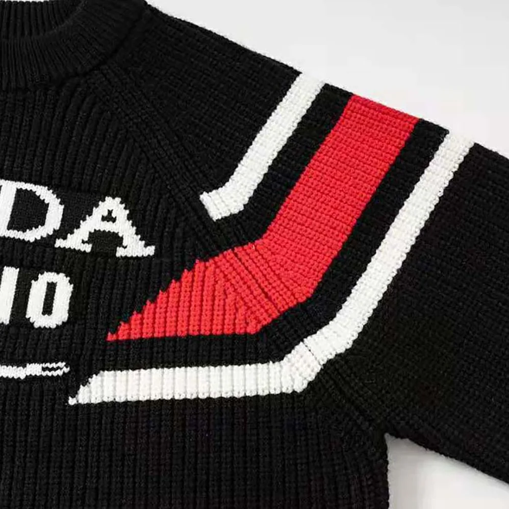 Prada Cashmere Ribbed Knit Sweater with Sleek for Women in Black