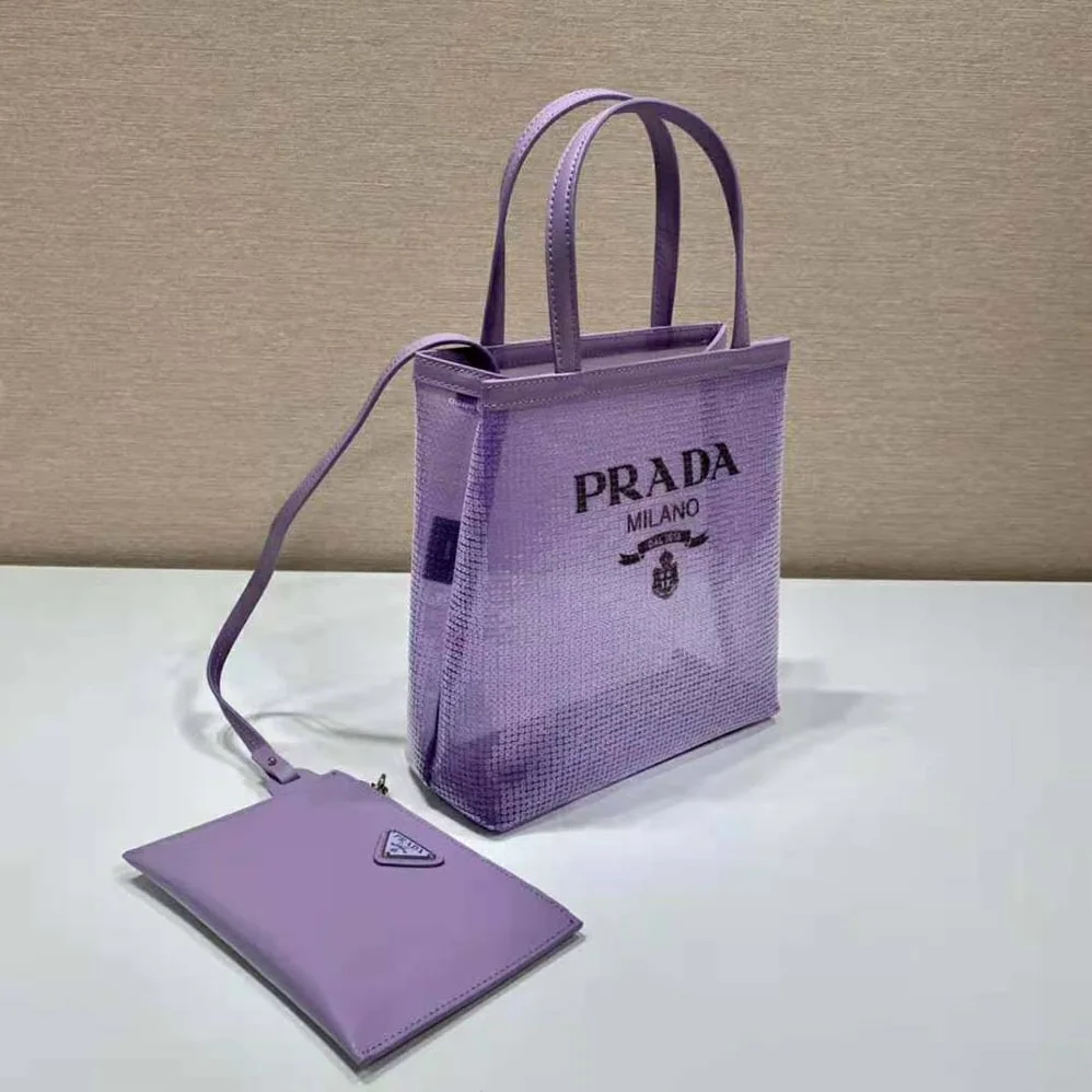 Prada Small Sequined Mesh Tote Bag for Women in Purple Prada Small Sequined Mesh Tote Bag for Women in Purple
