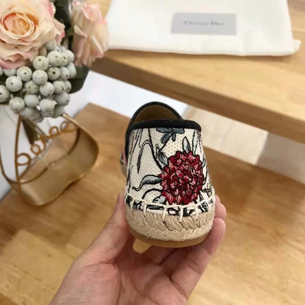 Dior Granville Espadrille White Multicolor Florilegio Embroidered Cotton for Women