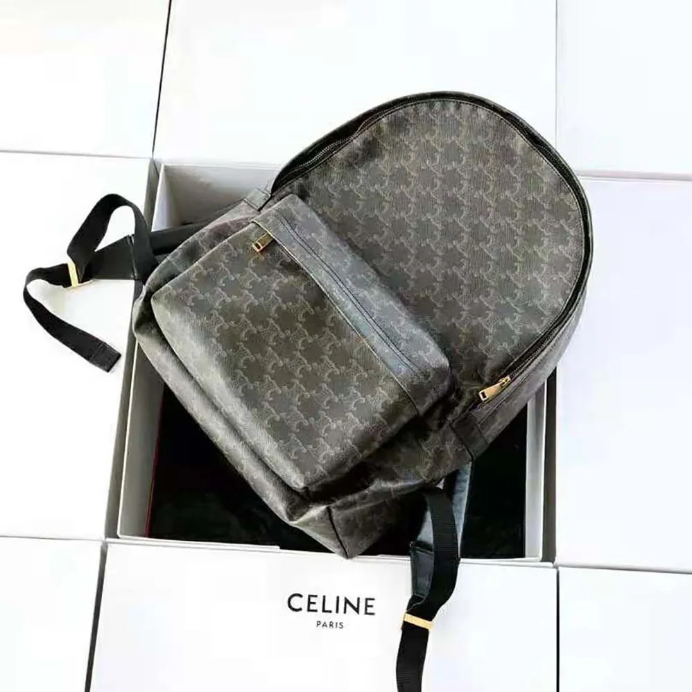 Celine Medium Backpack in Triomphe Canvas and Calfskin for Women Celine Medium Backpack in Triomphe Canvas and Calfskin for Women