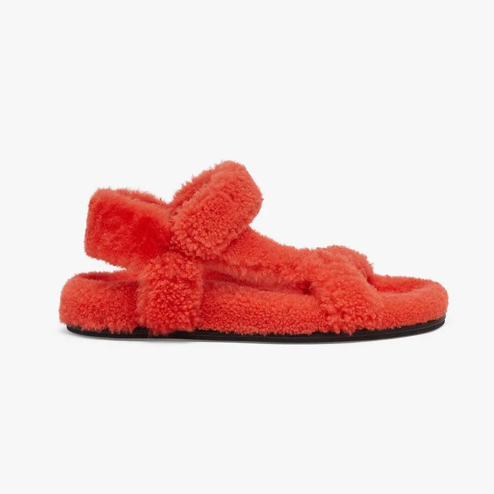 Fendi Feel Red Sheepskin Sandals for Women