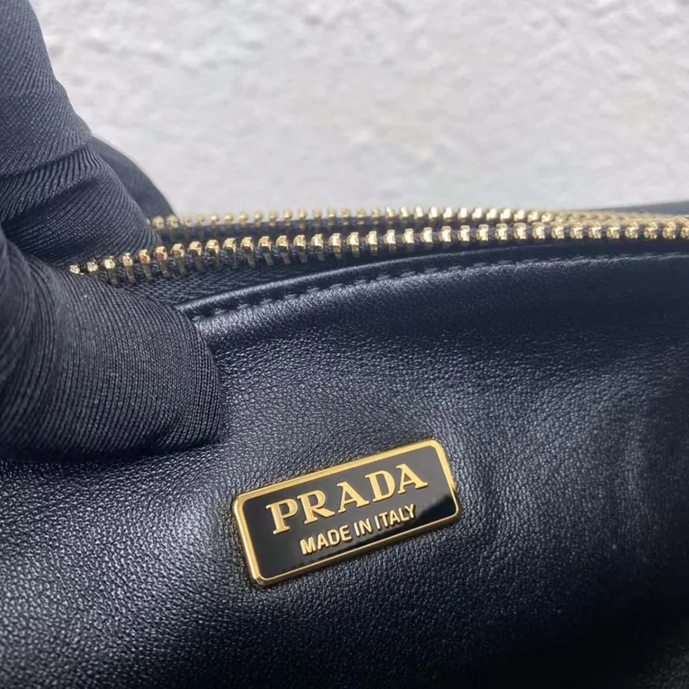 Prada Symbole Leather and Fabric Mini Bag Black for Women in Beige