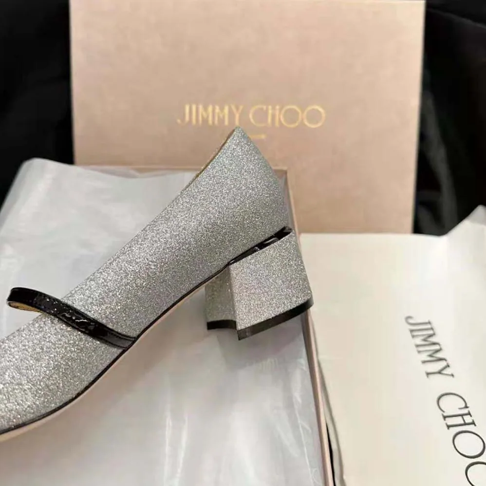 Jimmy Choo Elisa 45 Silver Glitter and Patent Pumps for Women