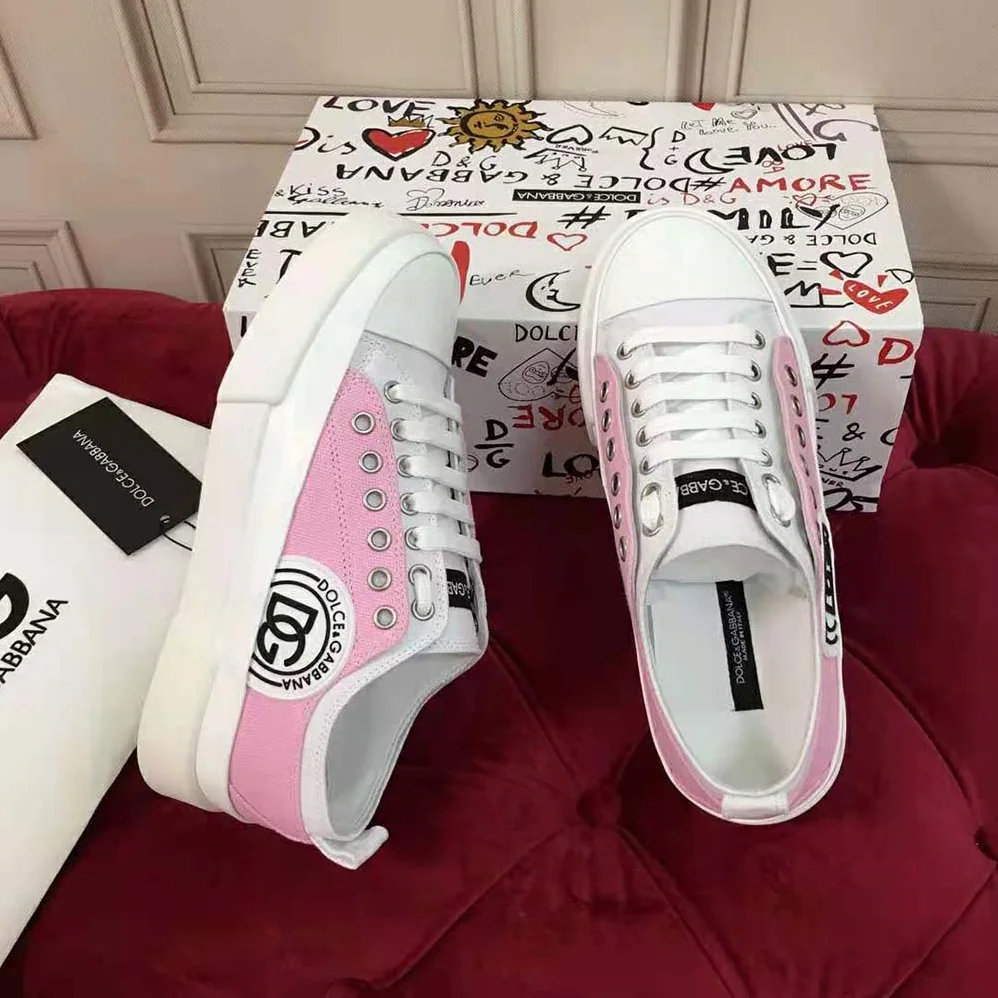 Dolce Gabbana D&G Two-tone Canvas Portofino Light Sneakers with DG Logo for Women Dolce Gabbana D&G Two-tone Canvas Portofino Light Sneakers with DG Logo for Women