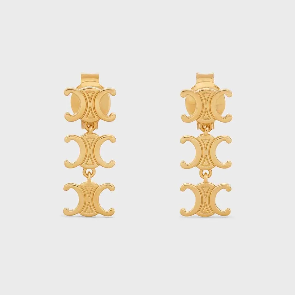 Celine Triomphe Multi Short Earrings in Brass with Gold Finish for Women