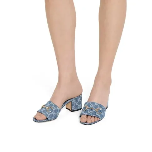 Gucci Horsebit Slide Sandals Blue Denim ? FAFGT 4746