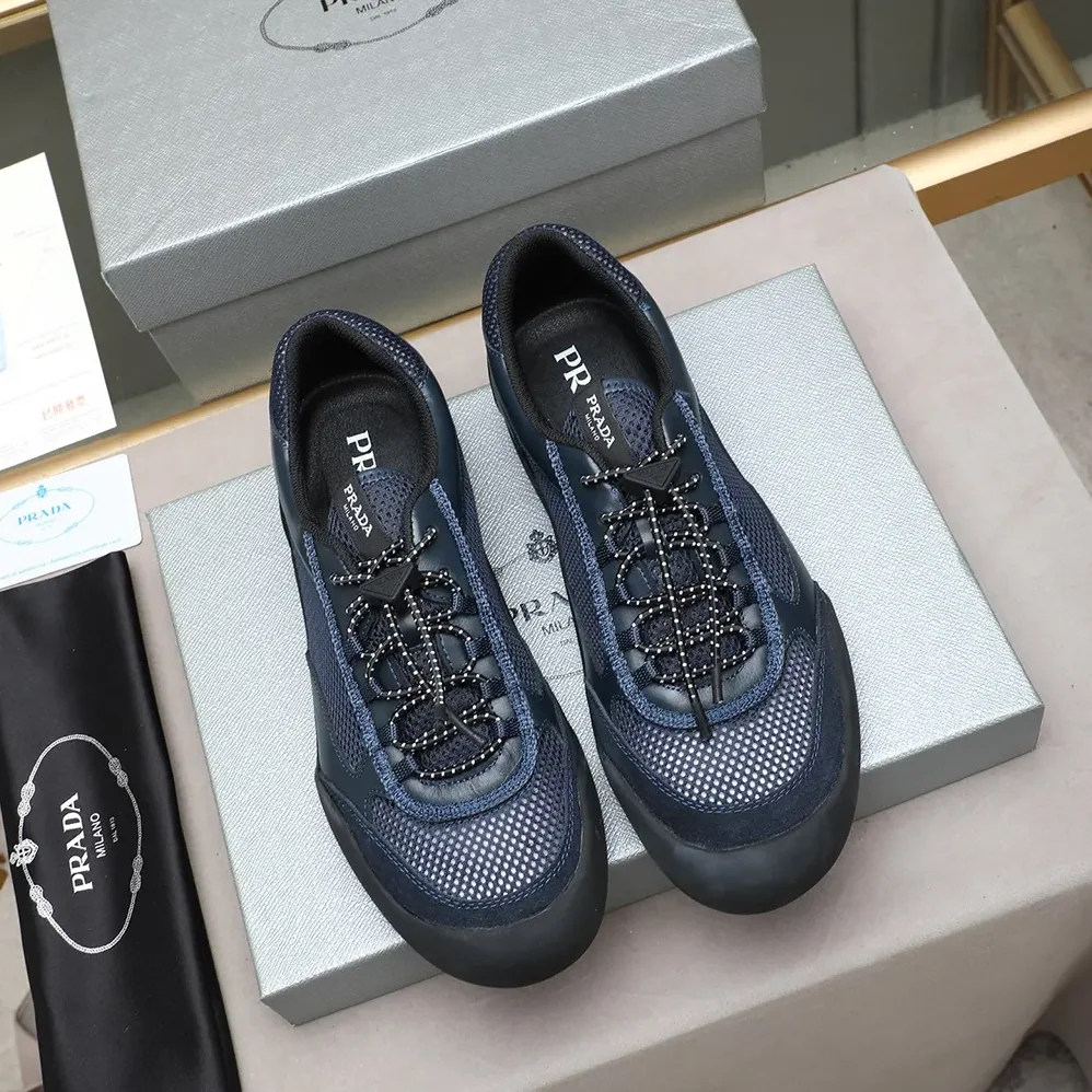 Prada Speedrock Patent Leather and Mesh Fabric Sneakers for Unisex in Navy