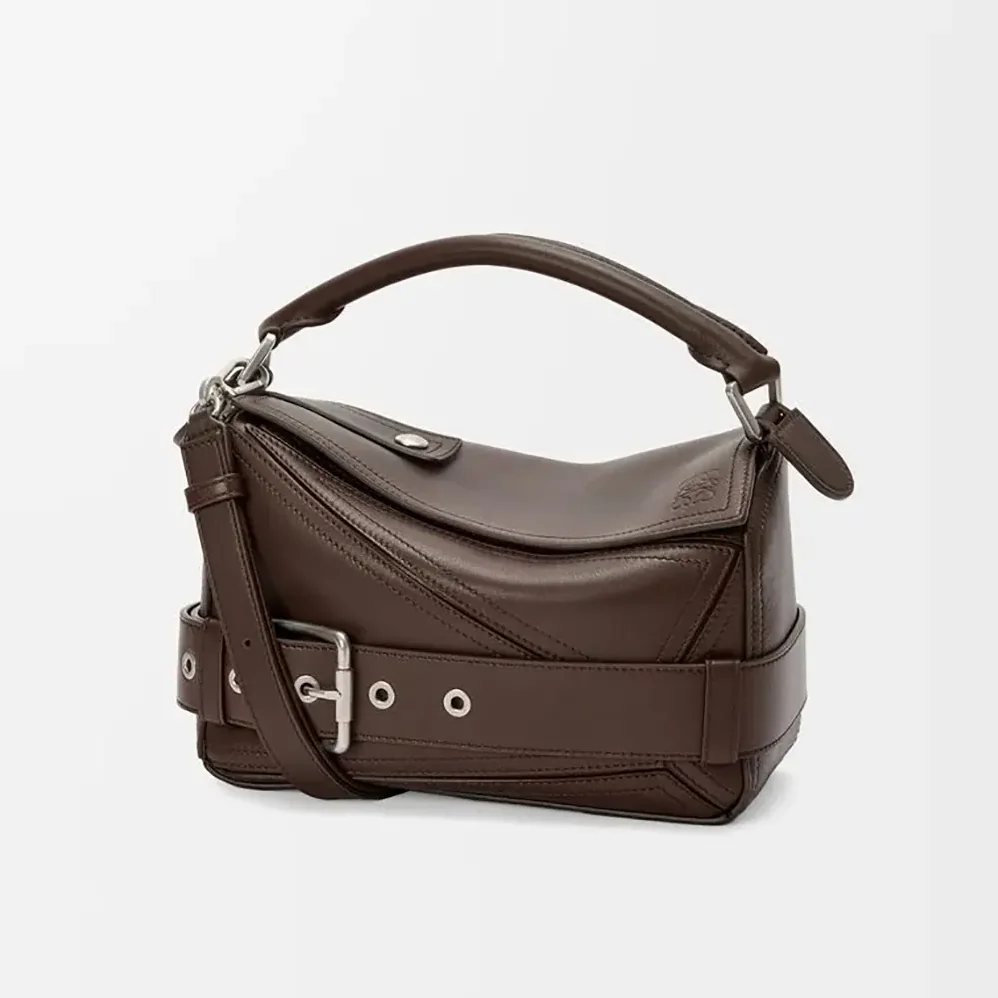 Loewe Small Puzzle Biker Bag in Shiny Calfskin for Unisex in Dark Chestnut Loewe Small Puzzle Biker Bag in Shiny Calfskin for Unisex in Dark Chestnut