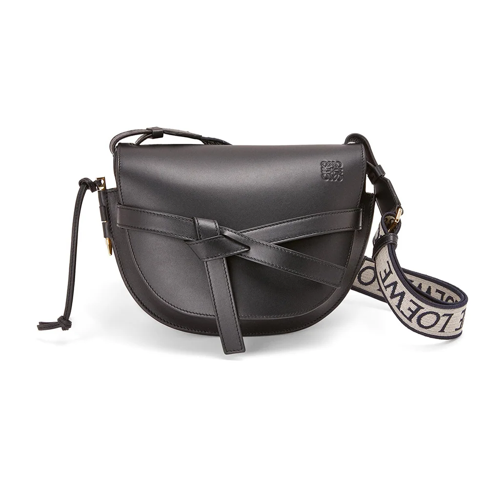 Loewe Small Gate Bag in Soft Calfskin and Jacquard for Women in Black