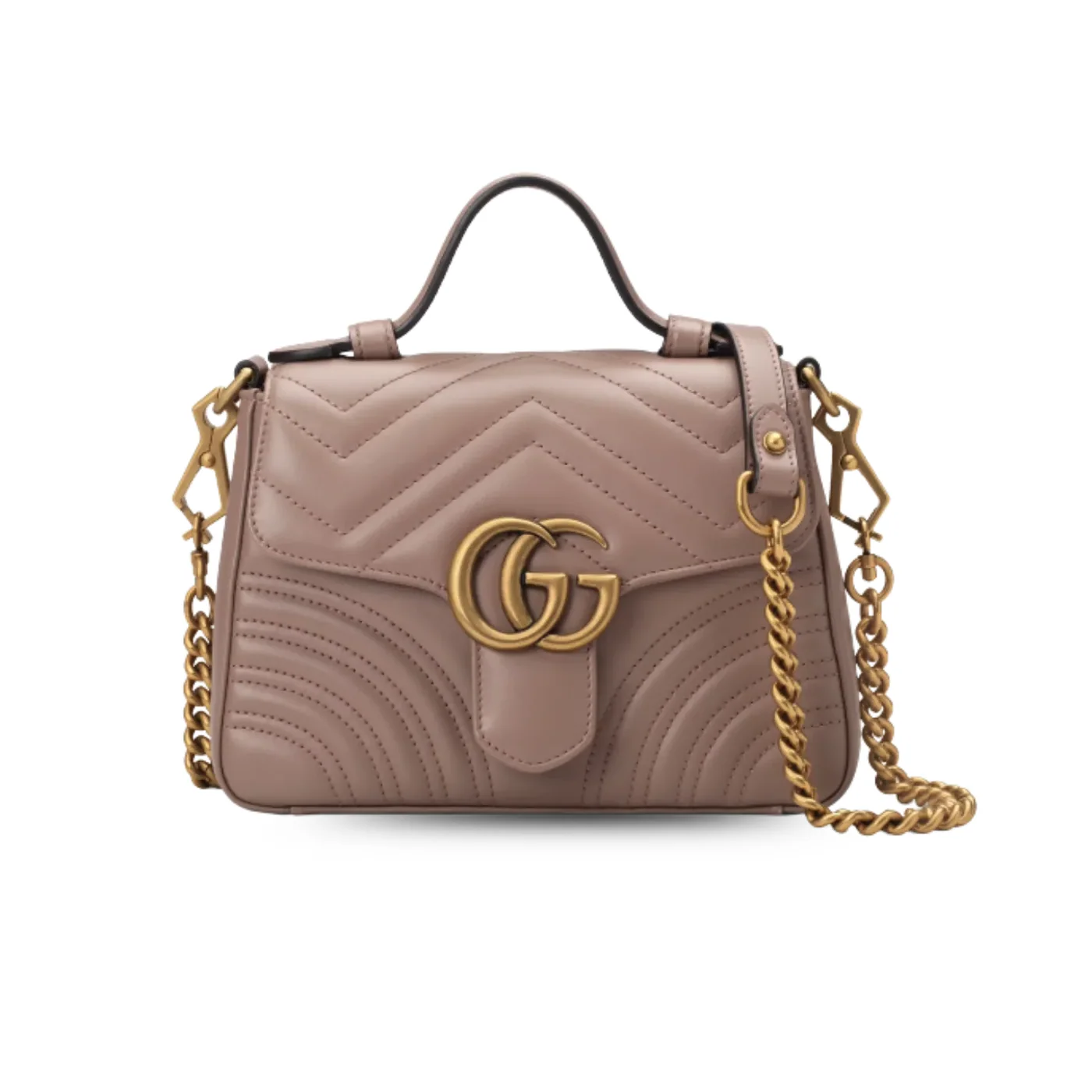 Gucci GG Marmont Mini Top Handle Bag in Nude Gold Hardware