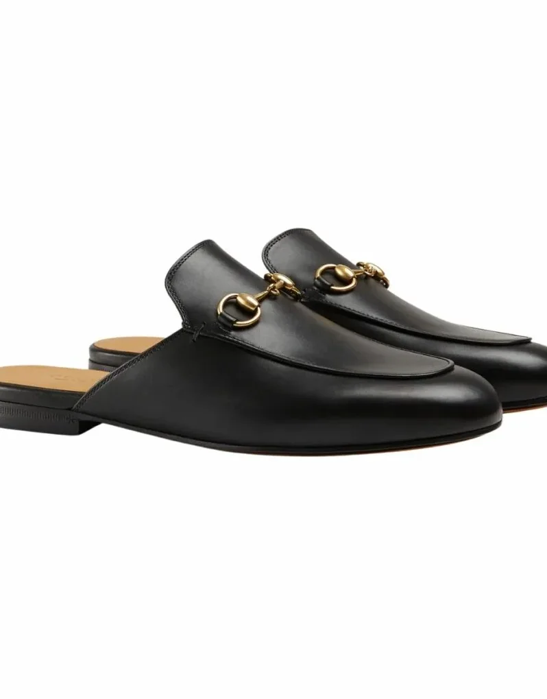 Gucci Princetown Black Leather Slipper GG