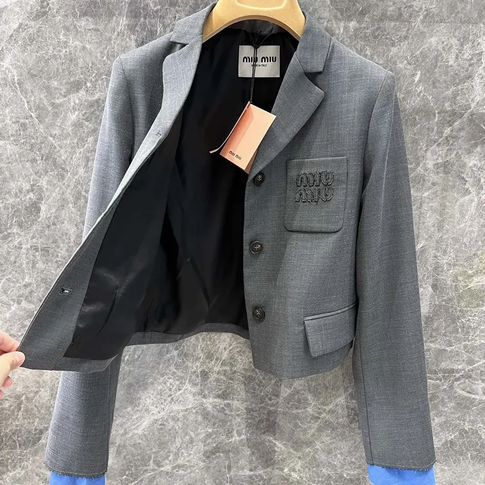 Miu Miu Single for Women in breasted Cropped Gabardine Jacket Miu Miu Single for Women in breasted Cropped Gabardine Jacket