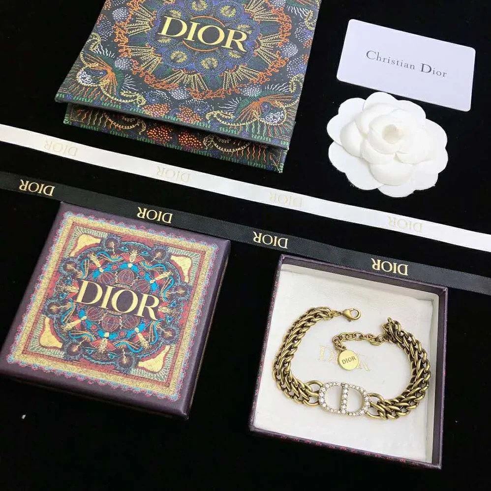 Dior 30 Montaigne Bracelet Antique Gold-Finish Metal and White Crystals for Women Dior 30 Montaigne Bracelet Antique Gold-Finish Metal and White Crystals for Women