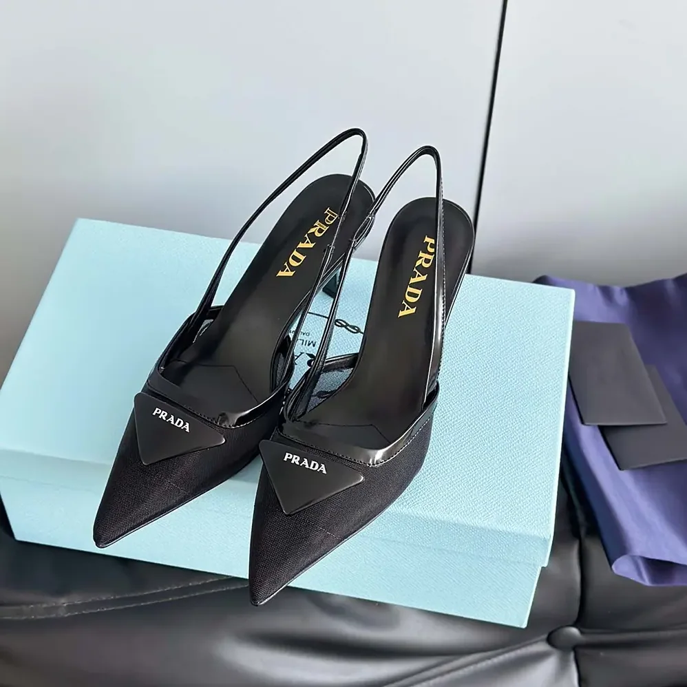 Prada Mesh Fabric Slingback Pumps for Women in Black