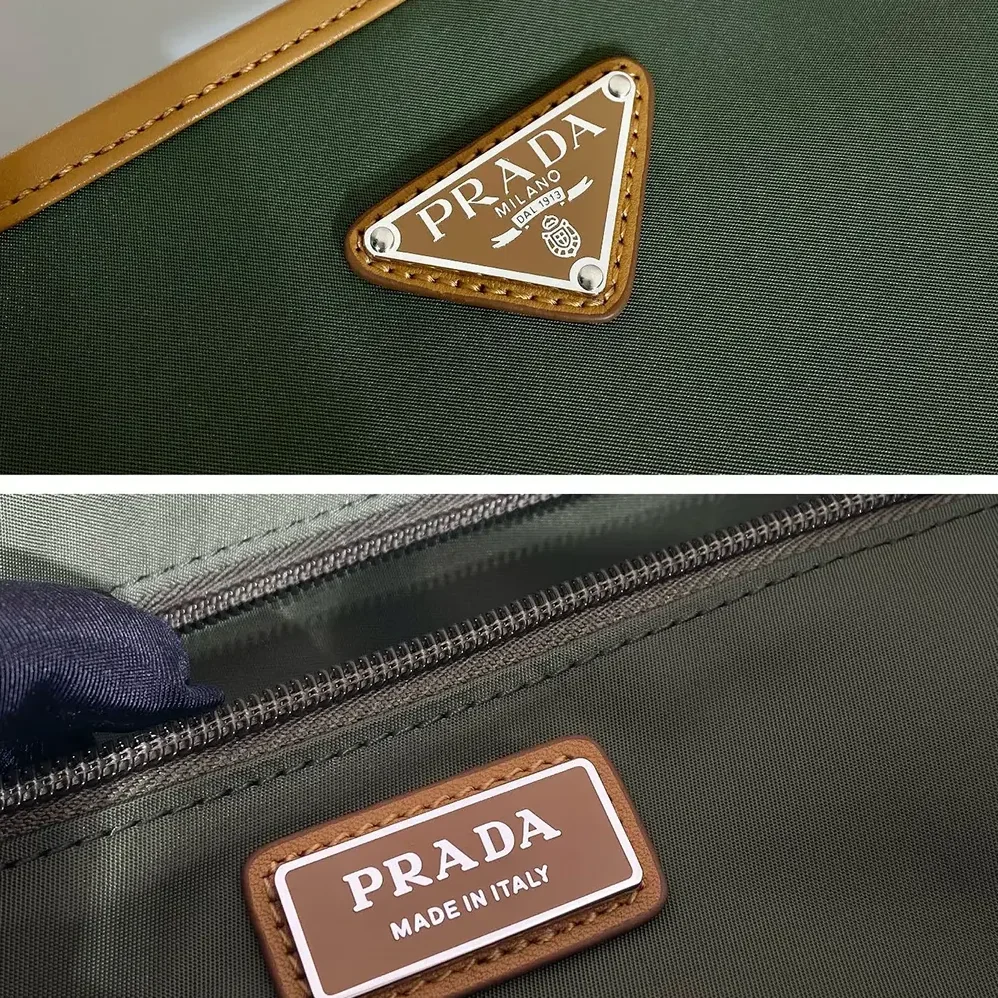 Prada Re-Nylon and Leather Tote Bag for Men in Dark Green