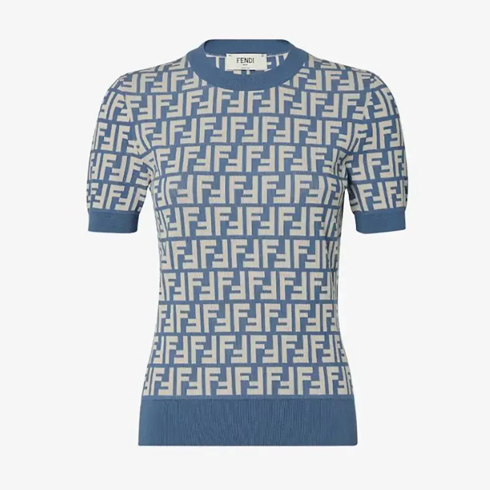Fendi Sweater Blue FF Cotton Jumper for Women