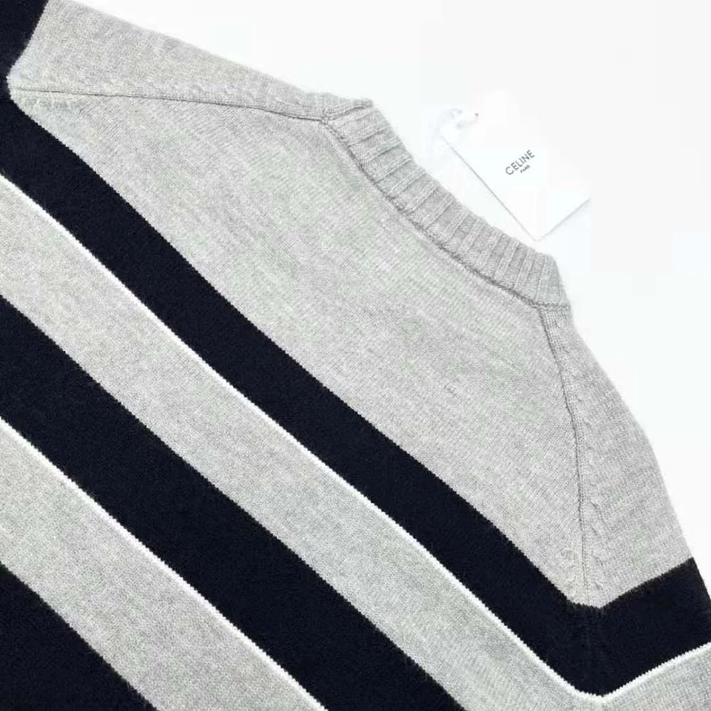 Celine Triomphe Crew Neck Sweater in Striped Wool for Women Celine Triomphe Crew Neck Sweater in Striped Wool for Women