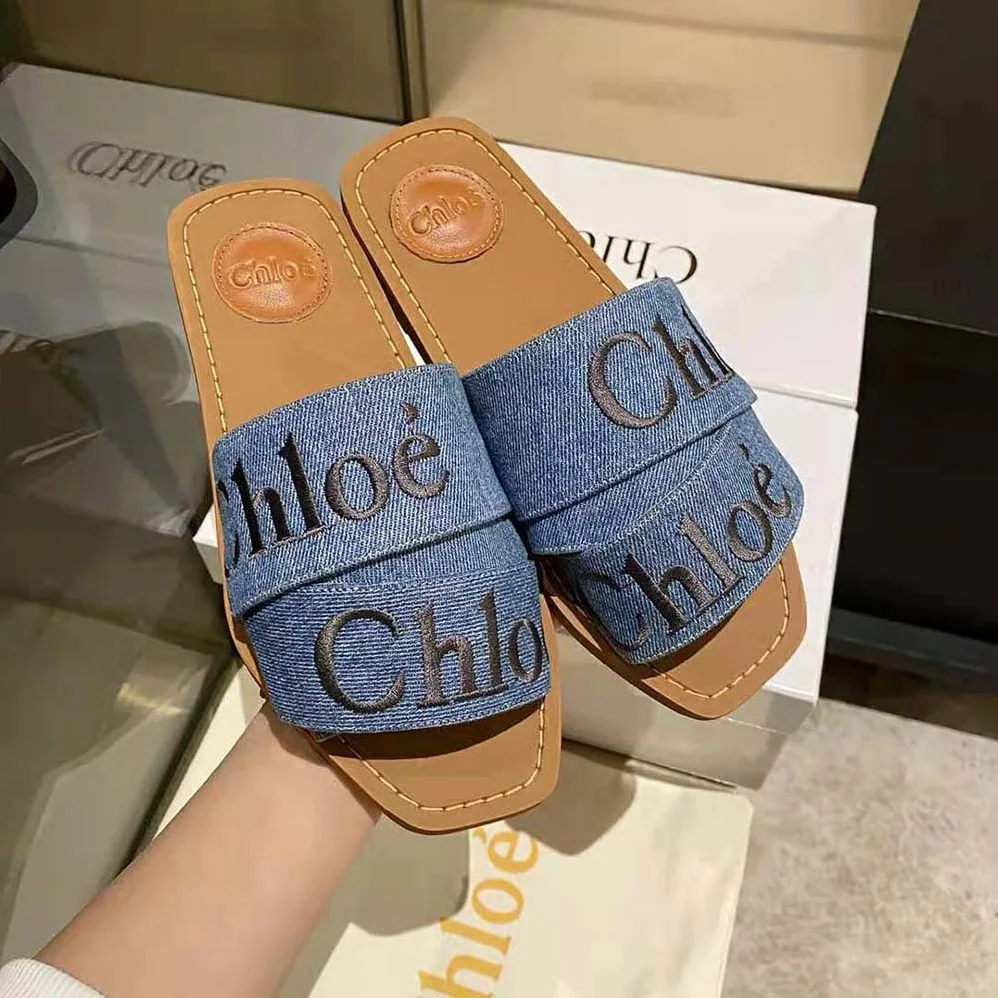 Chloe Woody Flat Mule for Women in Navy